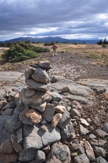 alpine cairn on the Burnt Bridge - Mackenzie Trail route